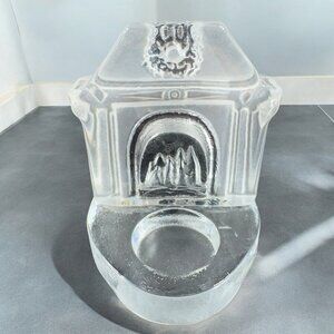 Nybro Sweden Clear Frosted Glass Crystal Christmas Fireplace Tealight Holder
